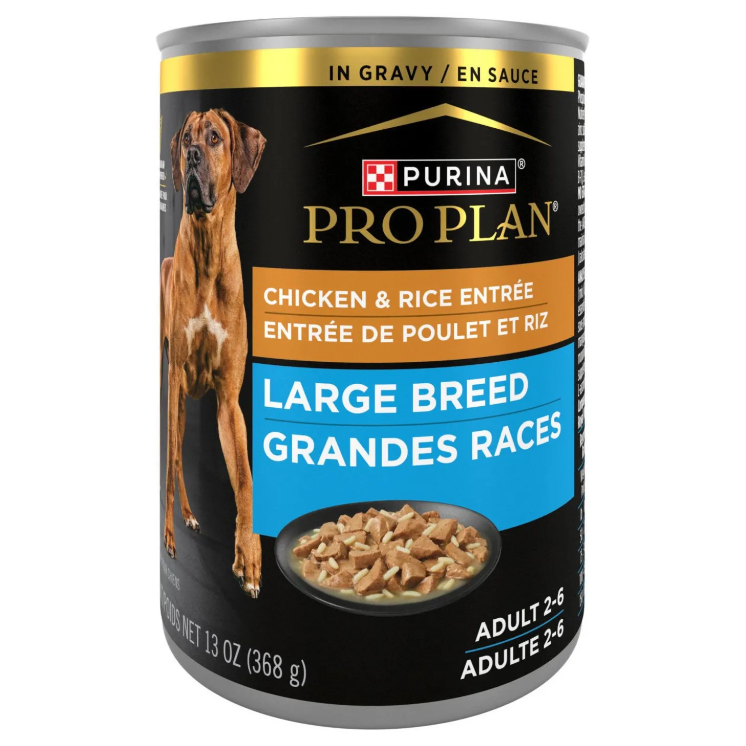 Adult Large Breed Chicken & Rice Entrée Chunks In Gravy for Dogs, 368 g