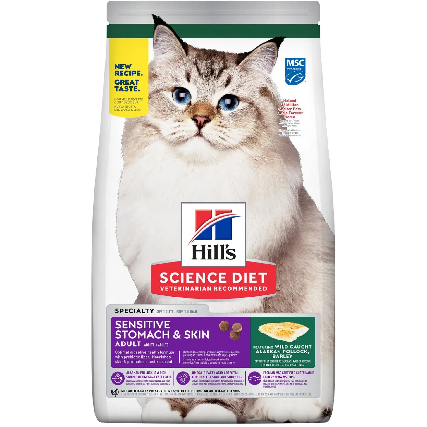 Adult Sensitive Stomach & Skin Pollock & Barley Meal Dry Cat Food, 2.72 kg