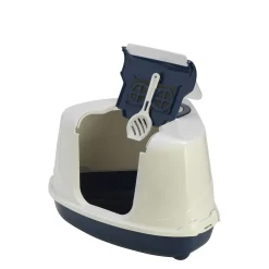 Blue litter box for corner