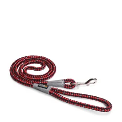 Corded reflective leash with red and black squares