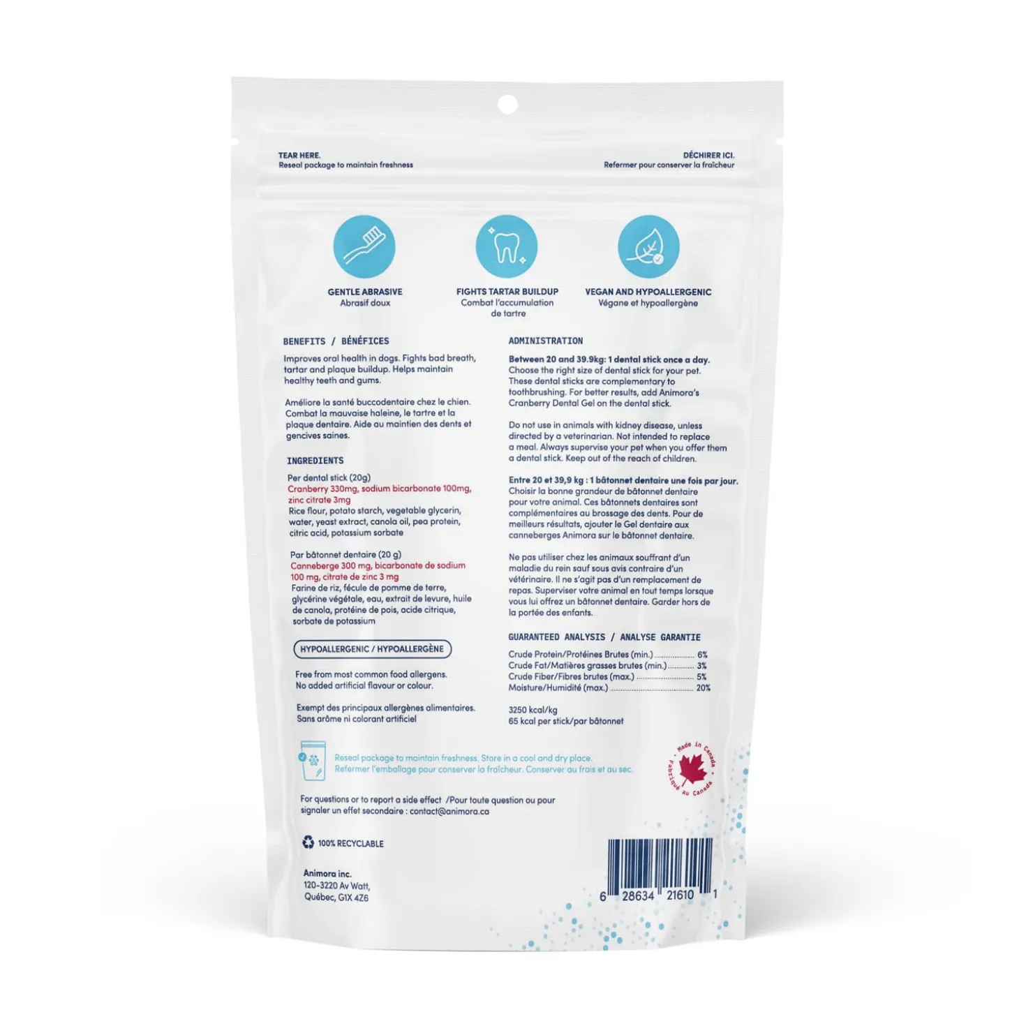 Cranberry Dental Chews for Dogs, large