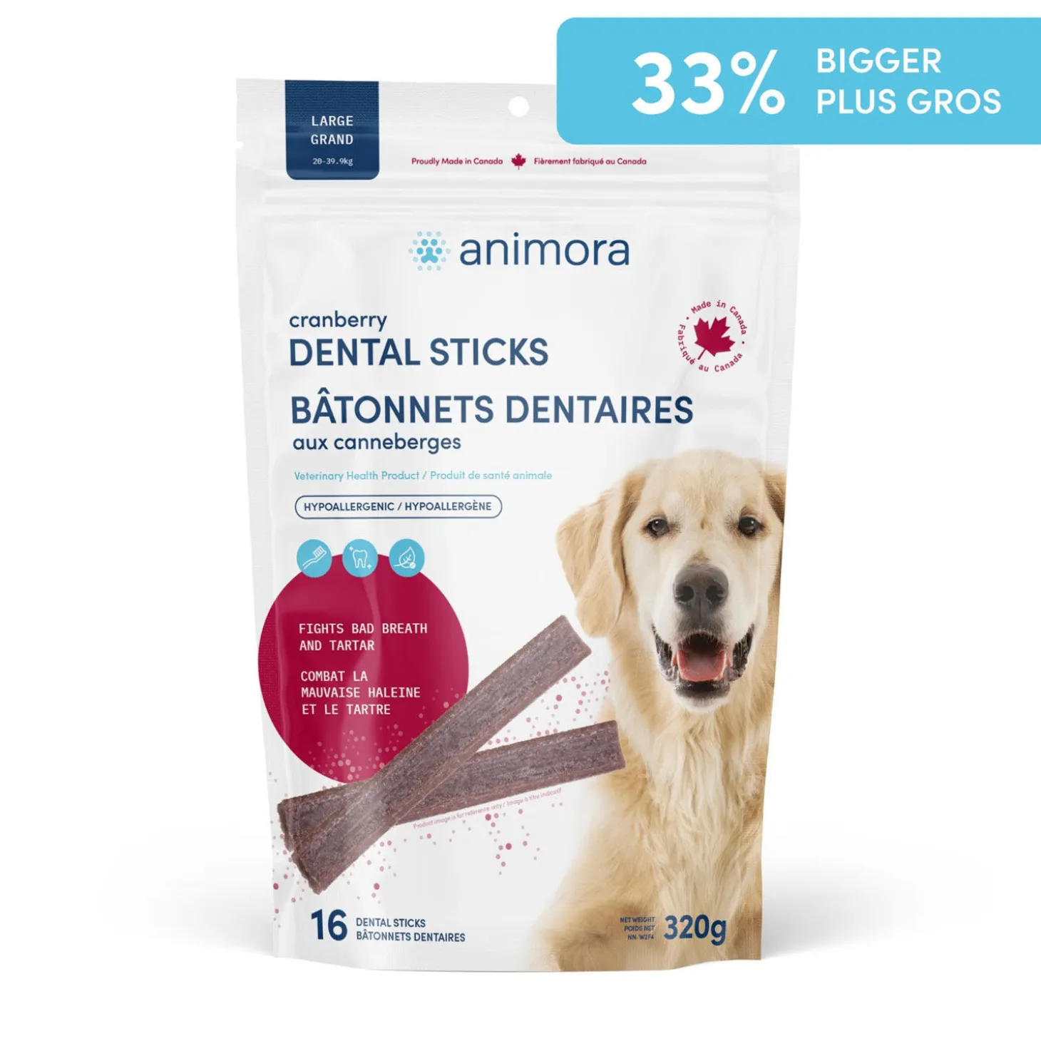 Cranberry Dental Chews for Dogs, large
