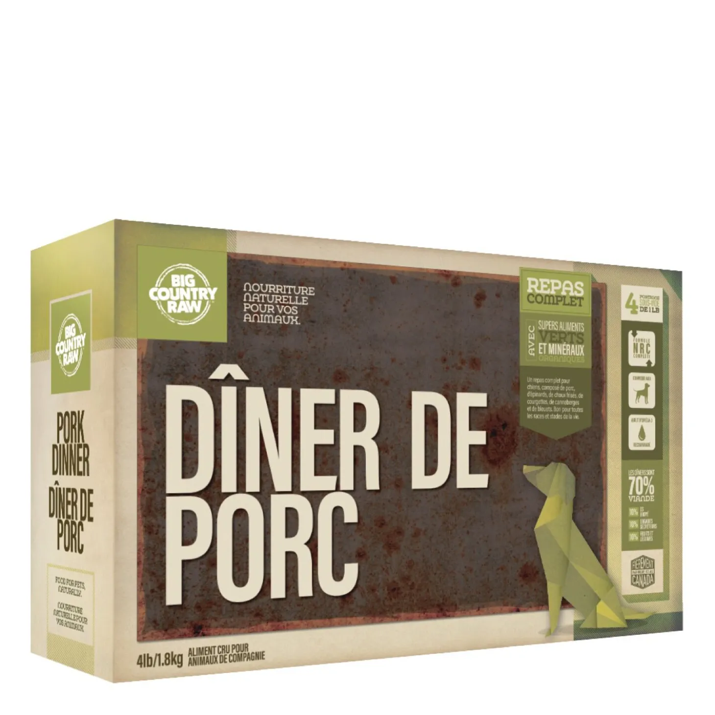 Dog Raw Food Pork Dinner, 1.8 kg