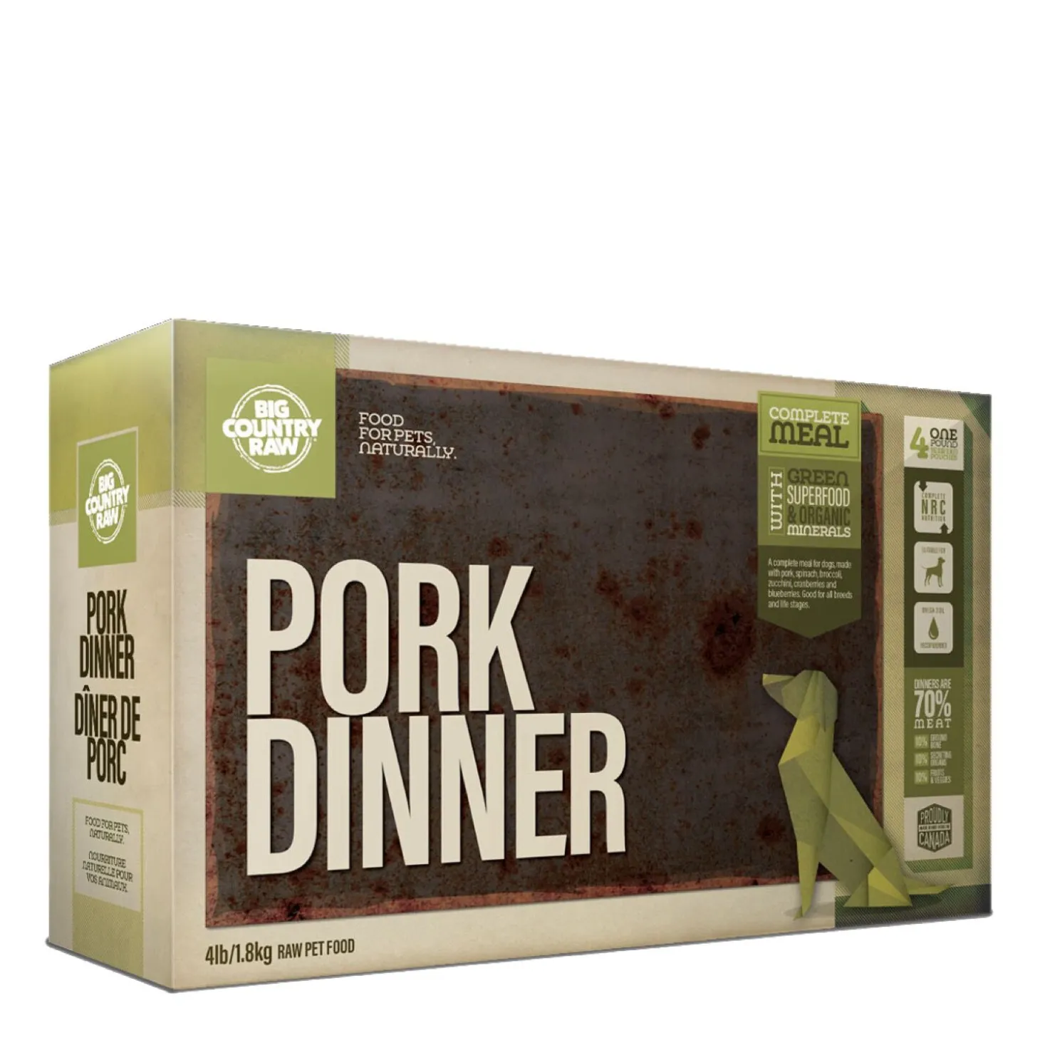 Dog Raw Food Pork Dinner, 1.8 kg