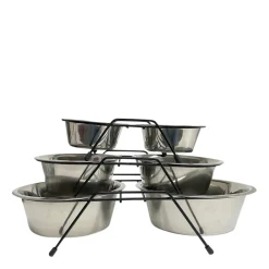 Double stainless steel bowls with rack