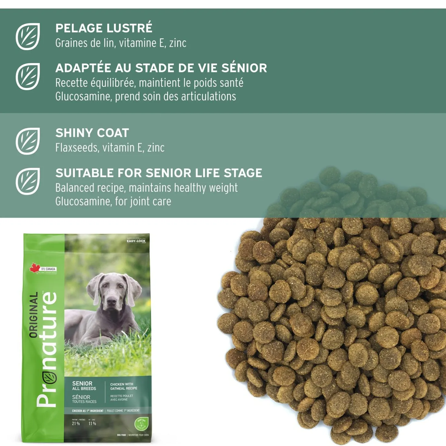 Dry food original chicken and oatmeal formula for senior dogs, 11.3kg
