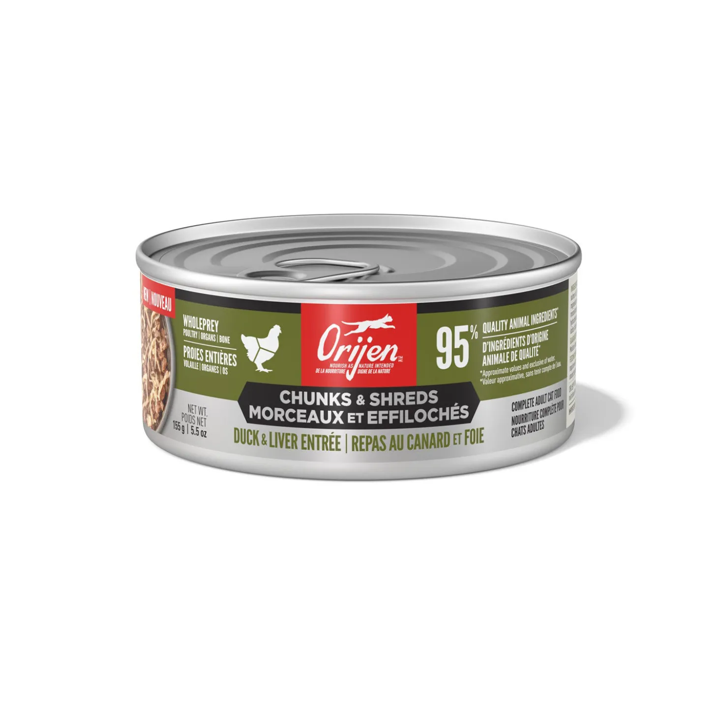 Duck and Liver Chunks and Shreds Entrée for Cats, 155 g