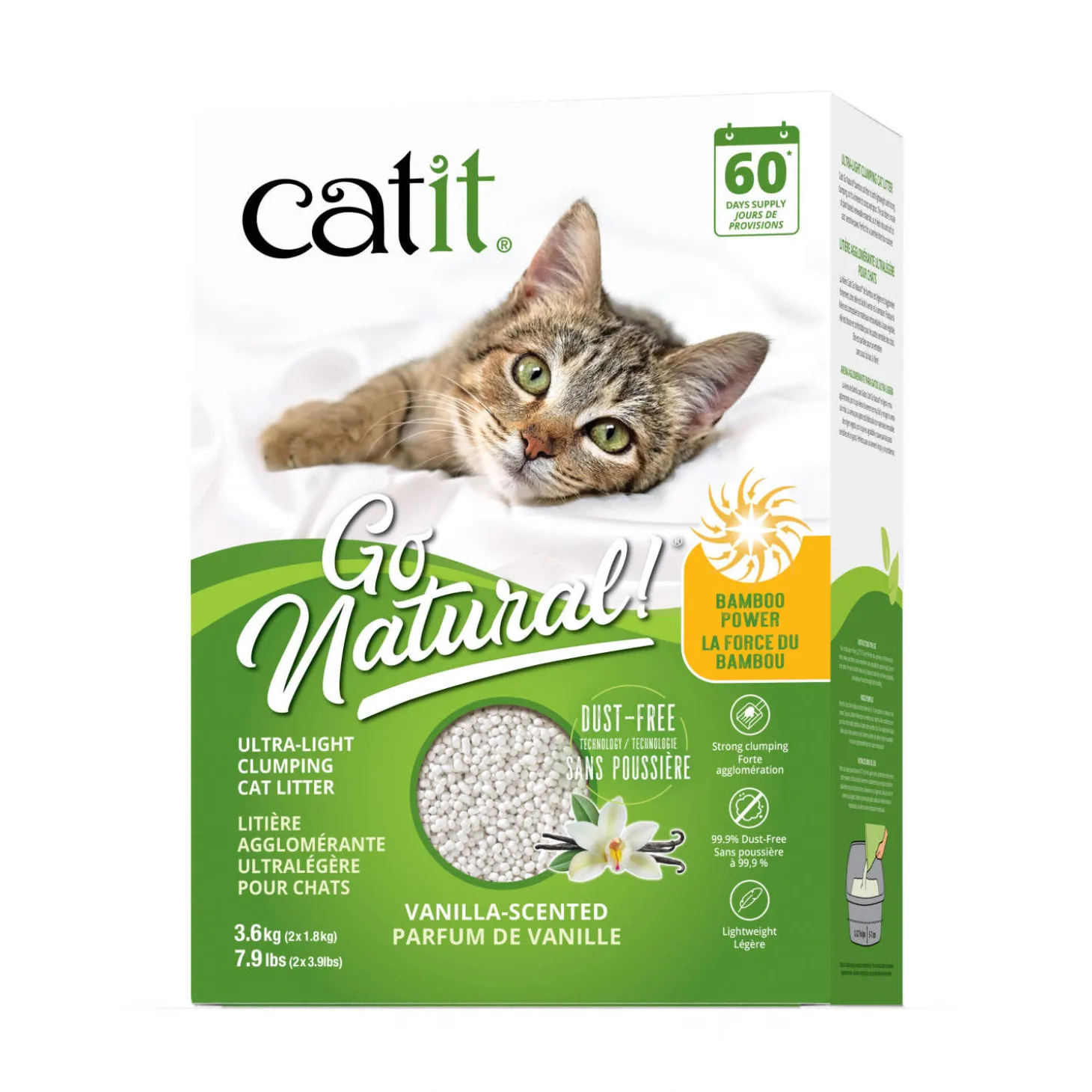 Go Natural! Bamboo Power Ultra-Light Clumping Cat Litter, Vanilla, 3.6 kg