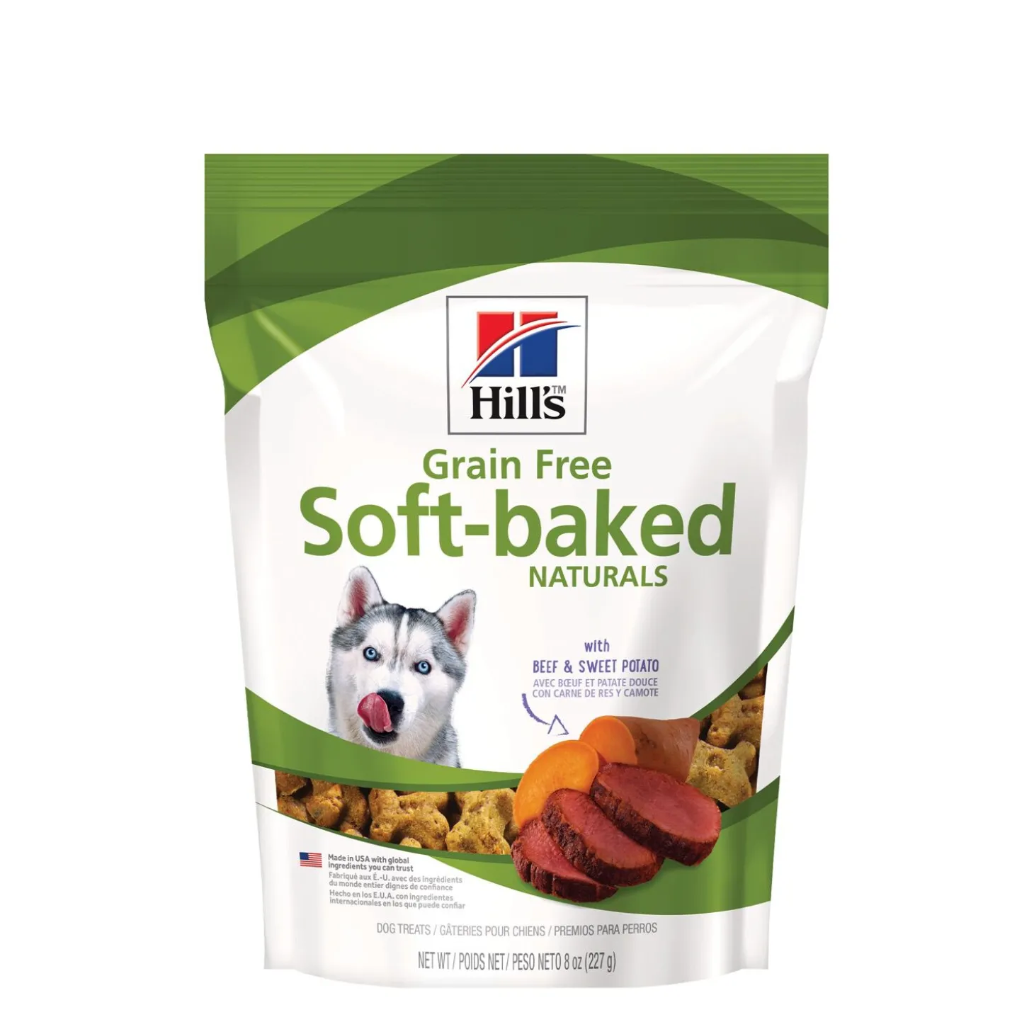 Grain free soft-baked naturals dog treats, with beef and sweet potatoes, 8 oz