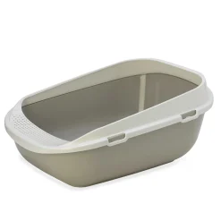 Grey open litter box with rim for easy access