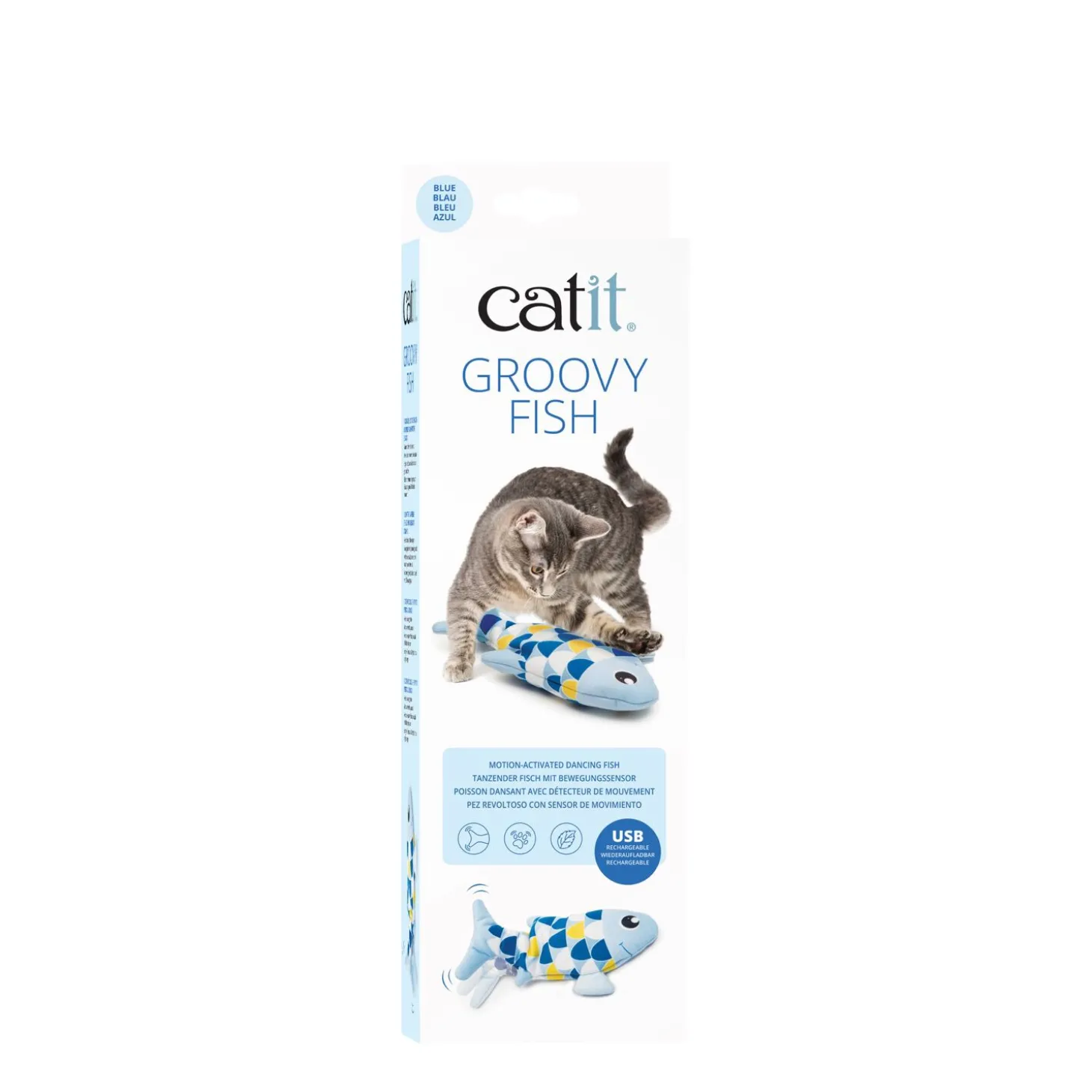 Groovy dancing fish toy for cats, blue