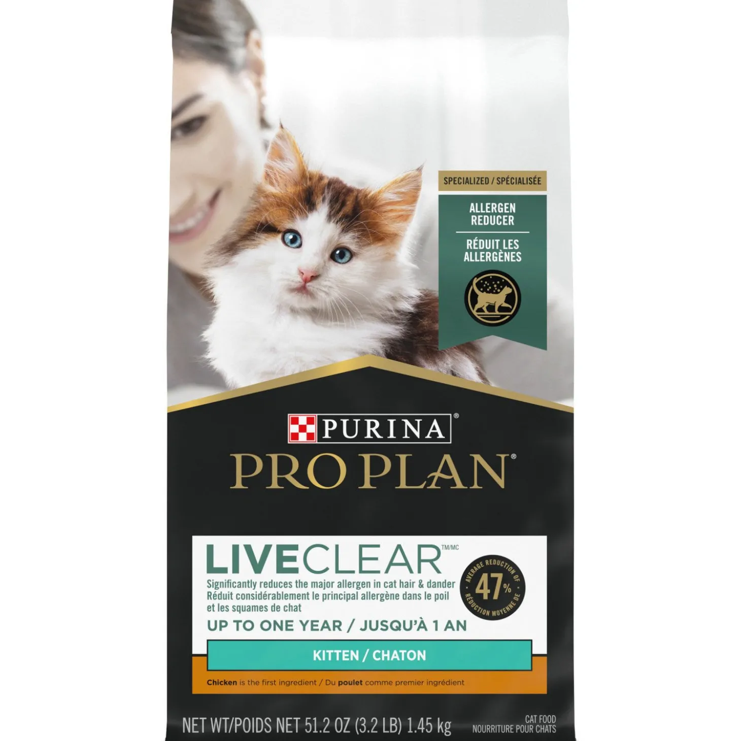 LiveClear Dry Food for Kitten Chicken & Rice Formula, 1.45 kg