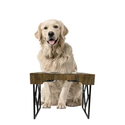Mango wood double bowl diner with adjustable metal rack