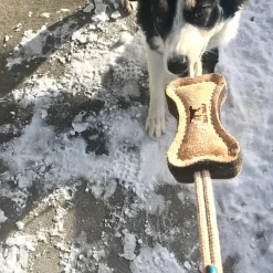 Natural Leather Bone Dog Tug Toy