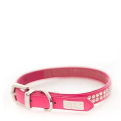 Pink leatherette collar with rhinestones