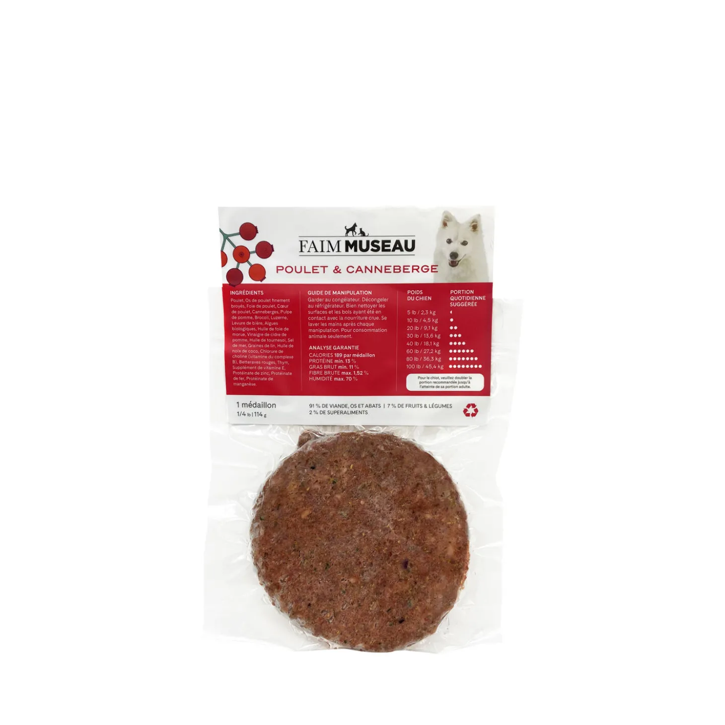 Raw dog food, chicken and cranberry