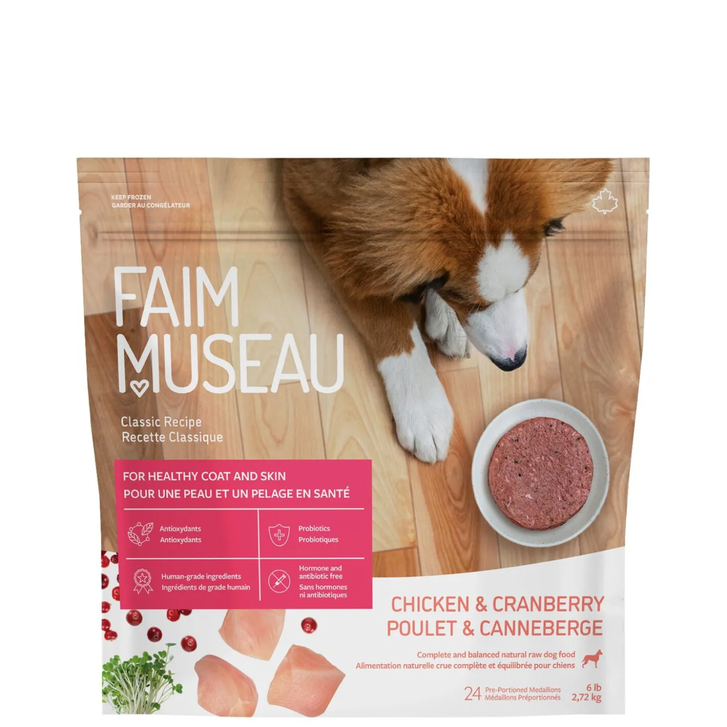 Raw dog food, chicken and cranberries