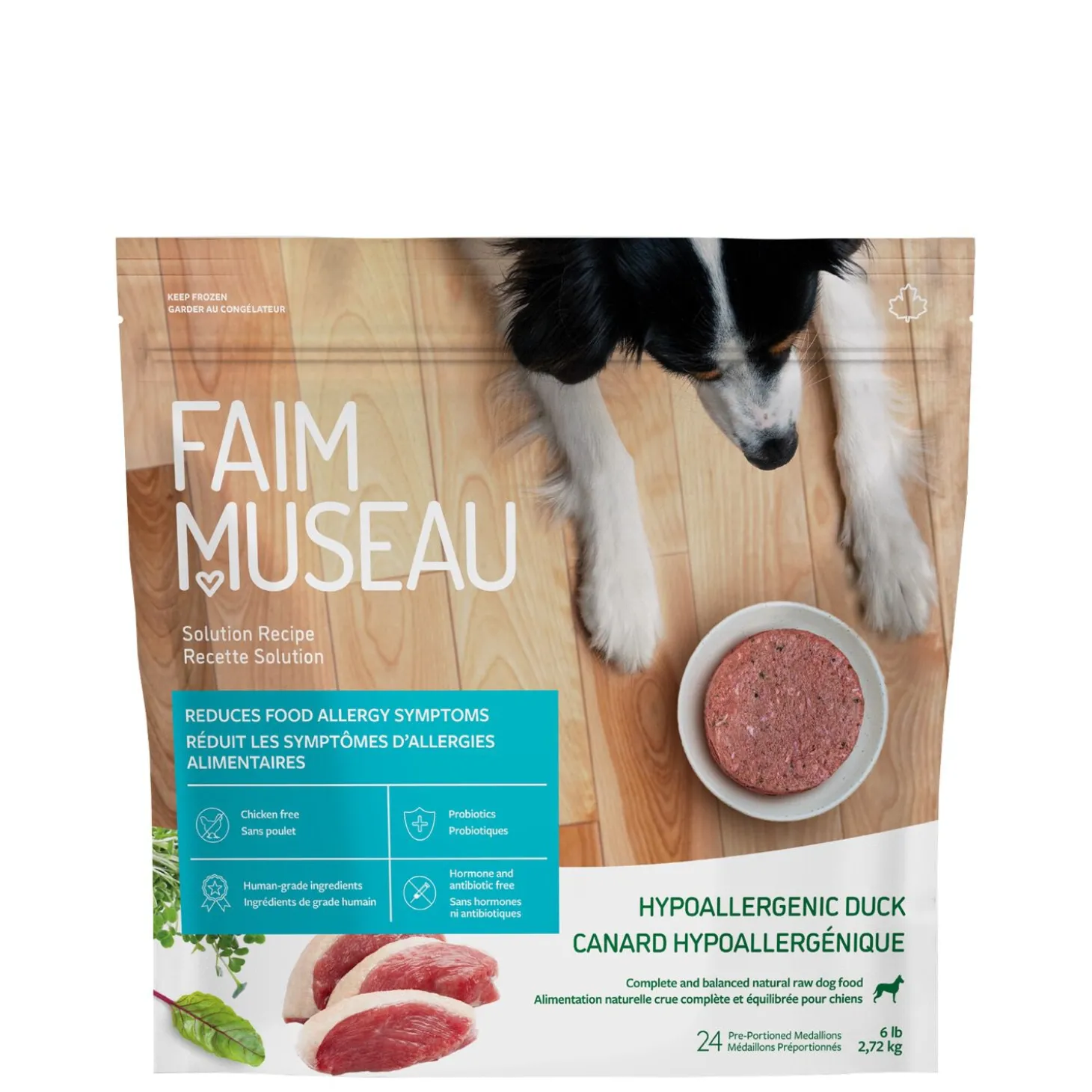 Raw dog food, hypoallergenic duck