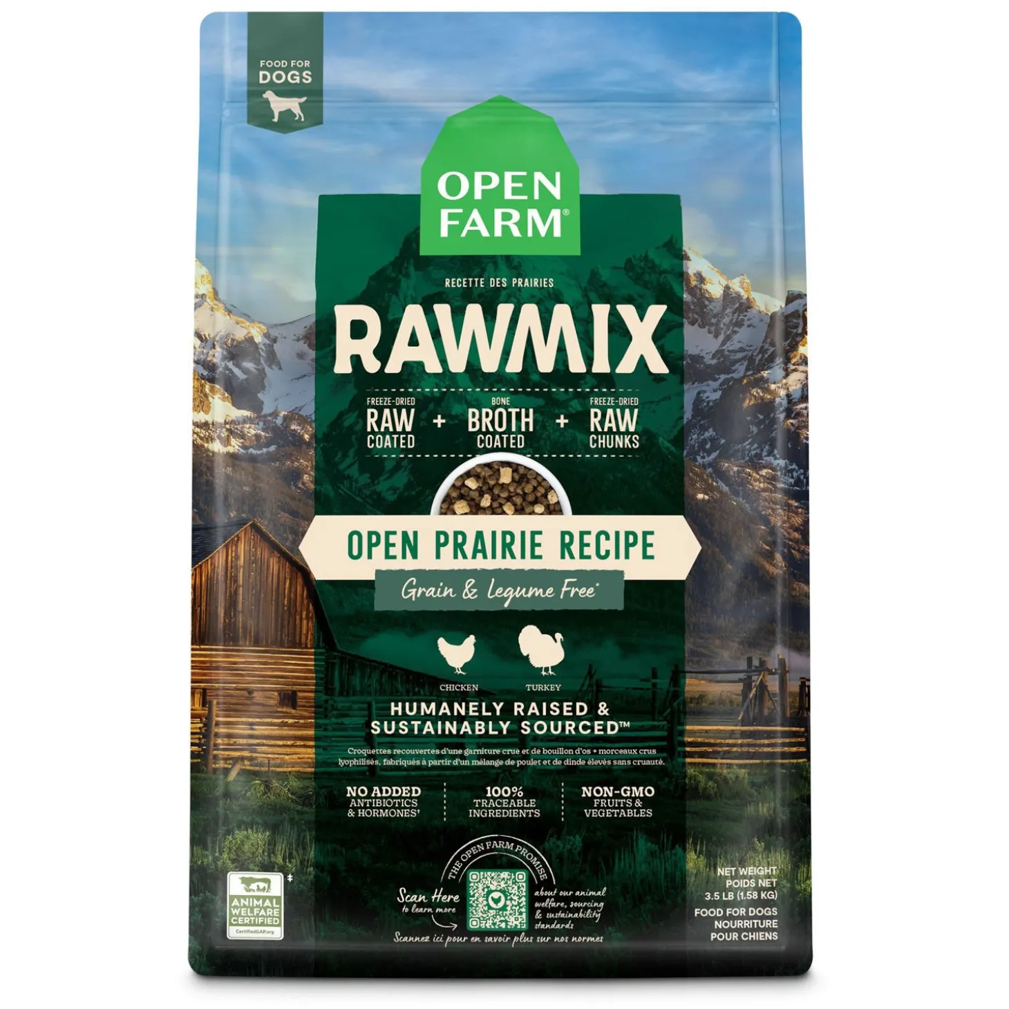 RawMix Open Prairie Recipe Grain and Legume Free Dry Dog Food, 1.59 kg