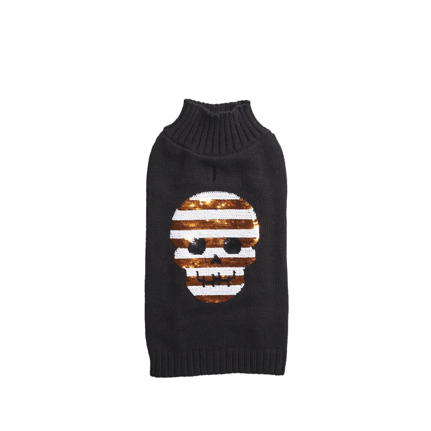 Reversible Sequins Skull Mock Neck Sweater