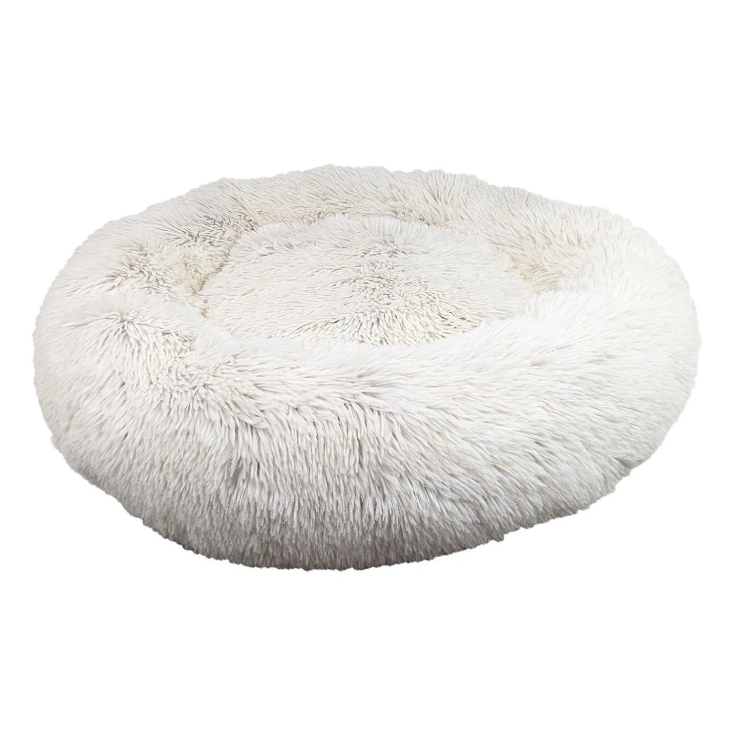 Round Fuzzy Bed for Pets, Beige