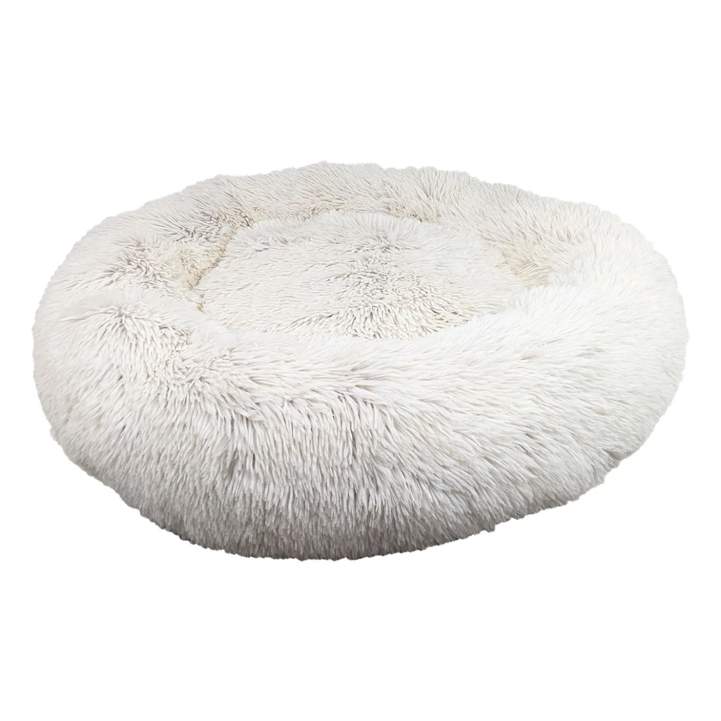 Round Fuzzy Bed for Pets, Beige