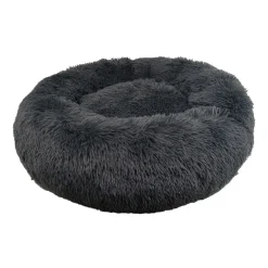 Round Fuzzy Bed for Pets, Grey