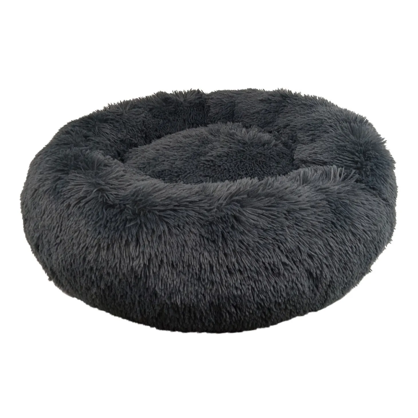 Round Fuzzy Bed for Pets, Grey