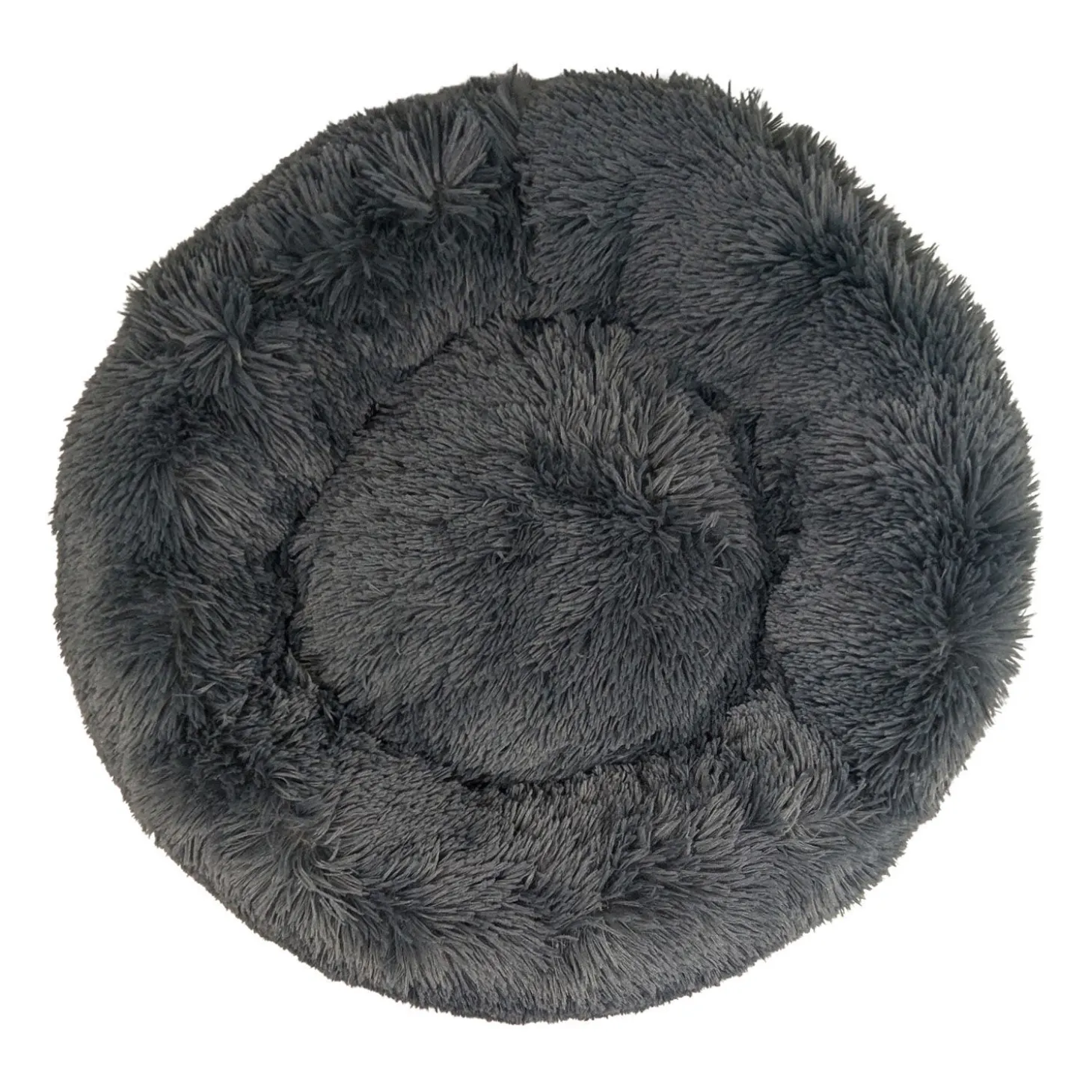 Round Fuzzy Bed for Pets, Grey