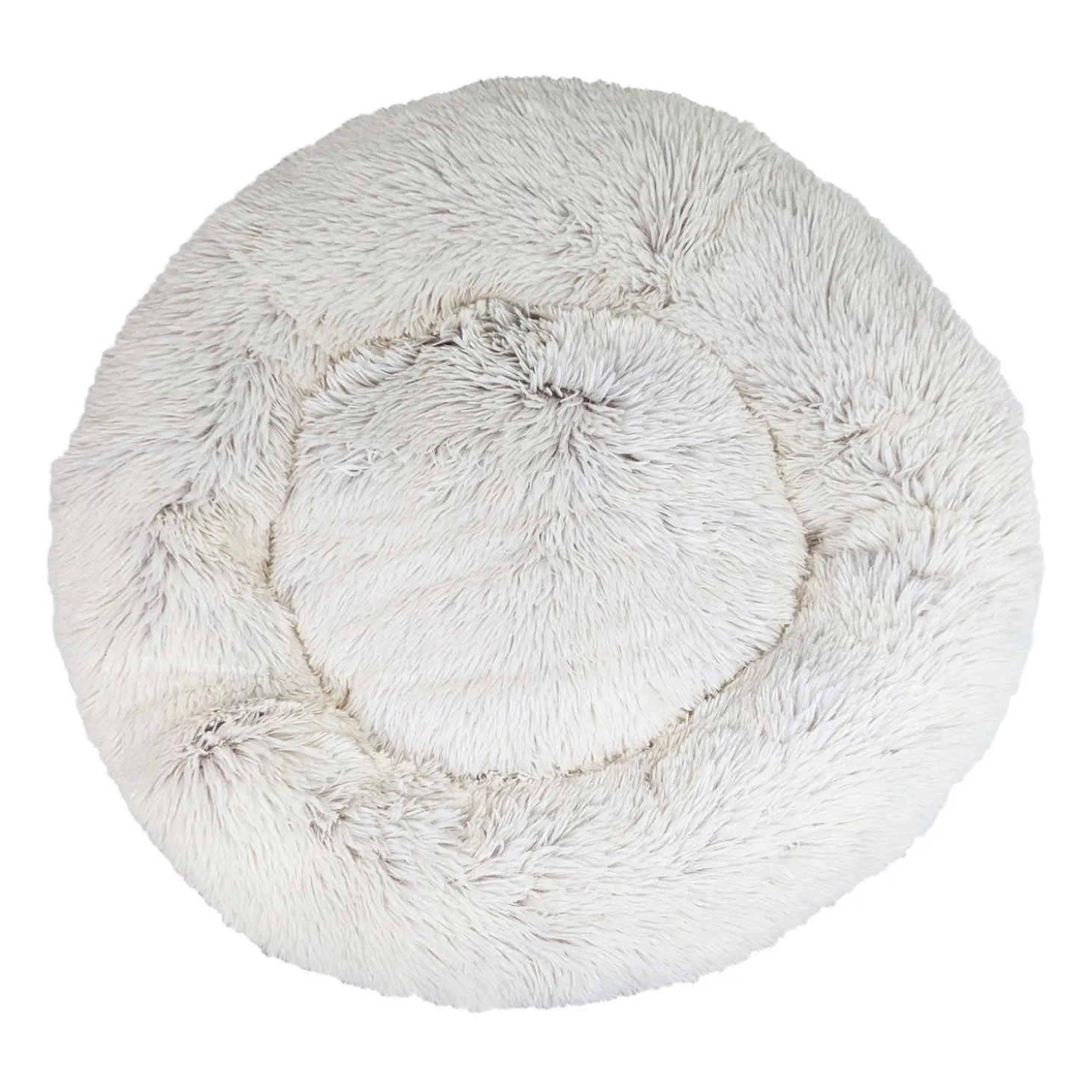 Round Fuzzy Bed for Pets, Beige