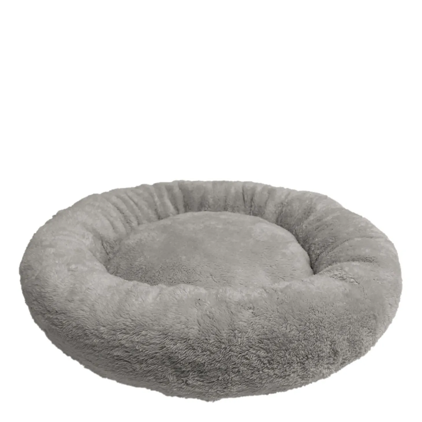 Round plush pet bed, grey