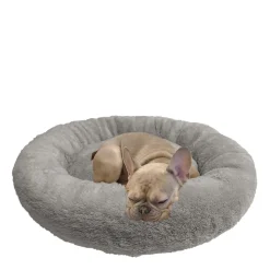 Round plush pet bed, grey