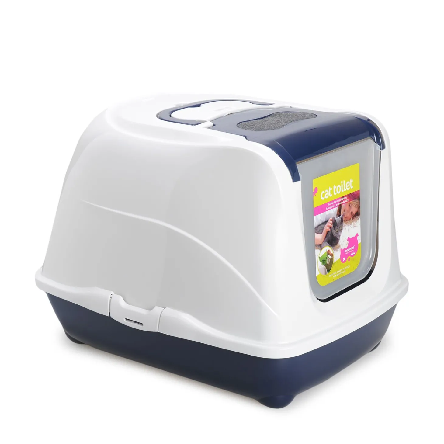 Royal blue covered litter box
