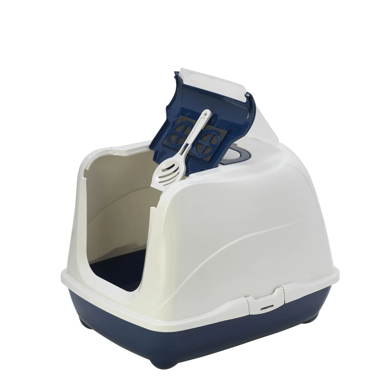 Royal blue covered litter box
