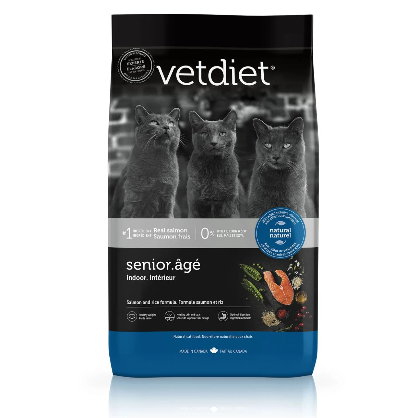 Salmon and rice dry food for senior indoor cat