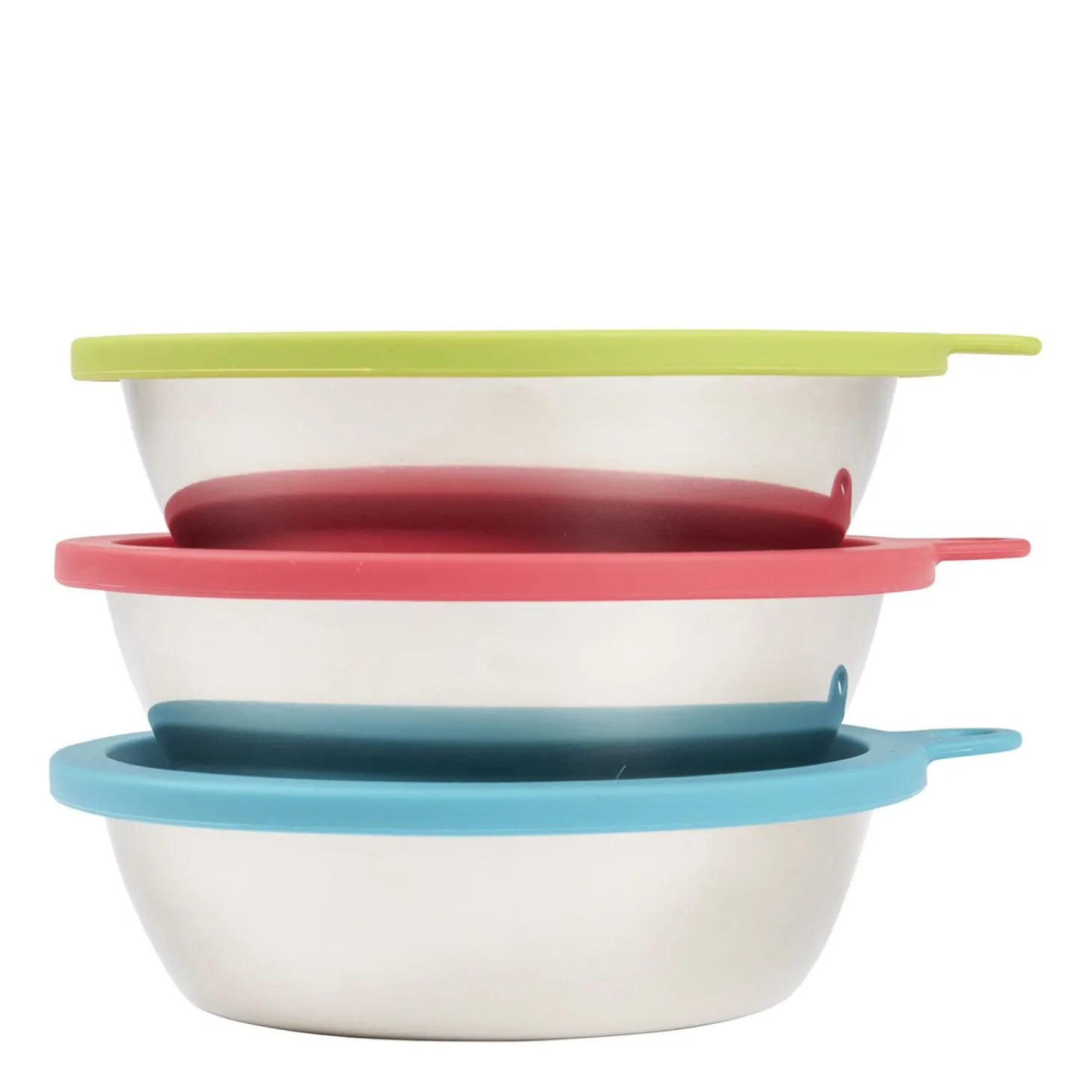 Set of Stainless Steel Bowls and Silicone Lids
