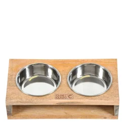 Stainless Steel and Mango Wood Dual Feeder
