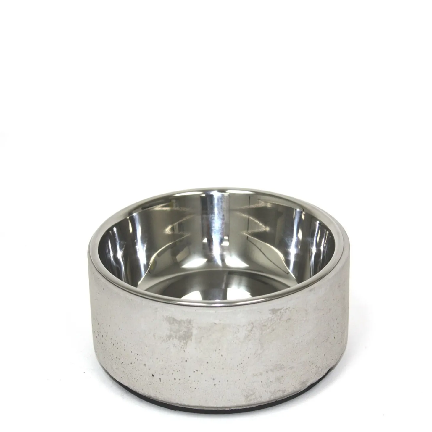 Stainless steel bowl on concrete base