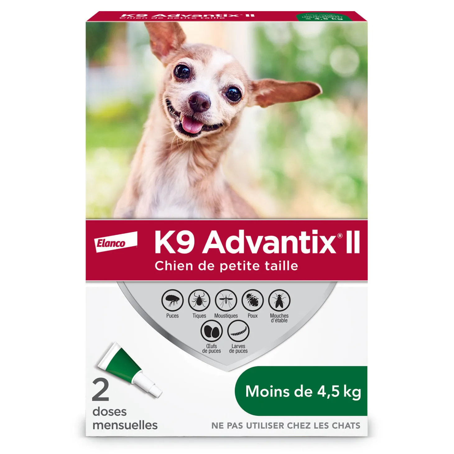 Topical Flea, Tick and Mosquito Protection for Dog -4.5kg, 2 pack