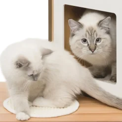 V-Double walnut colored wood cat tree