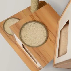 V-Double walnut colored wood cat tree