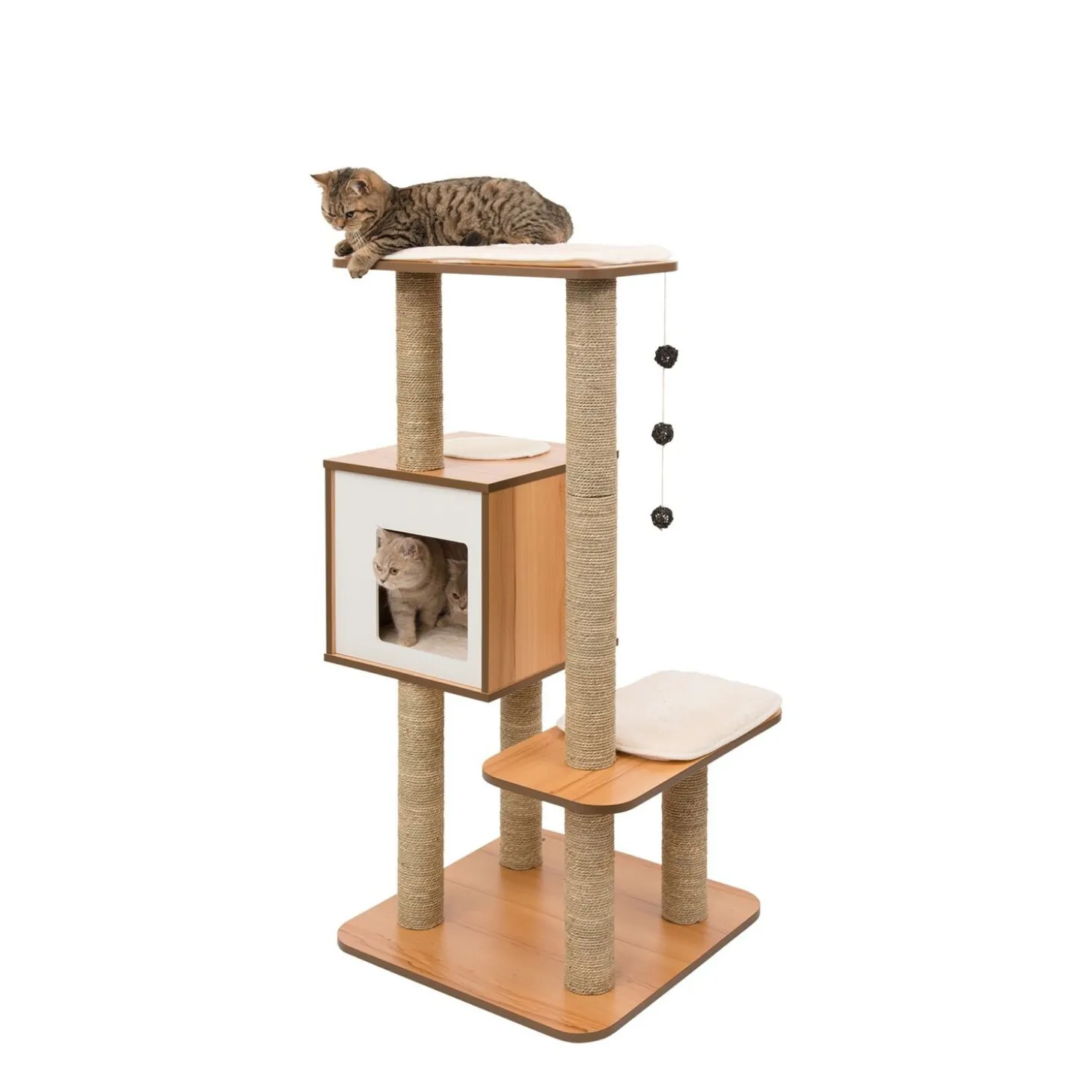 V-High Base walnut colored wood cat tree