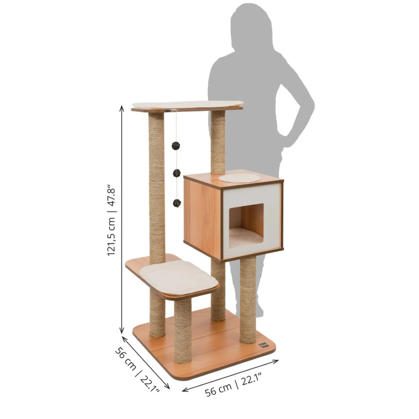 V-High Base walnut colored wood cat tree