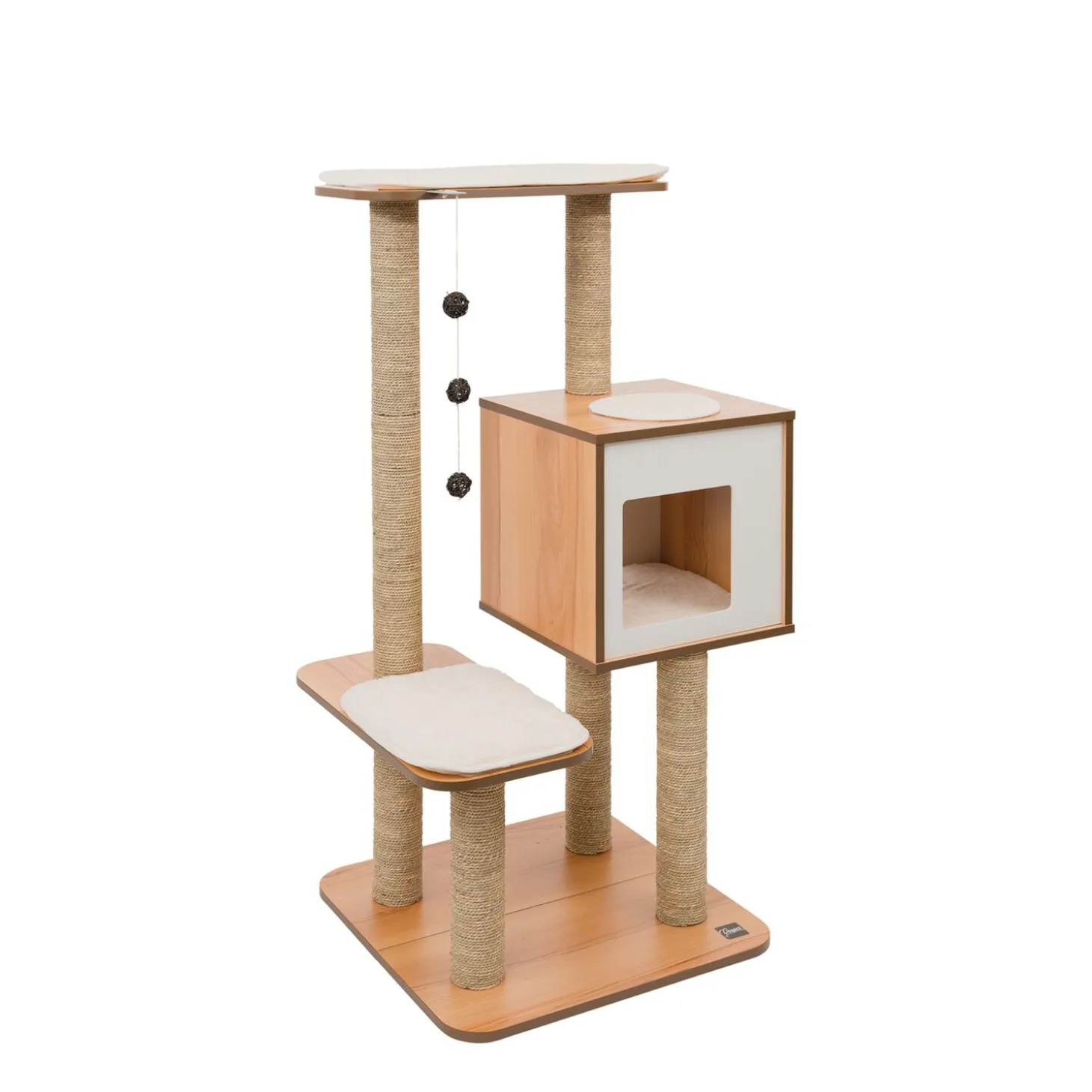 V-High Base walnut colored wood cat tree
