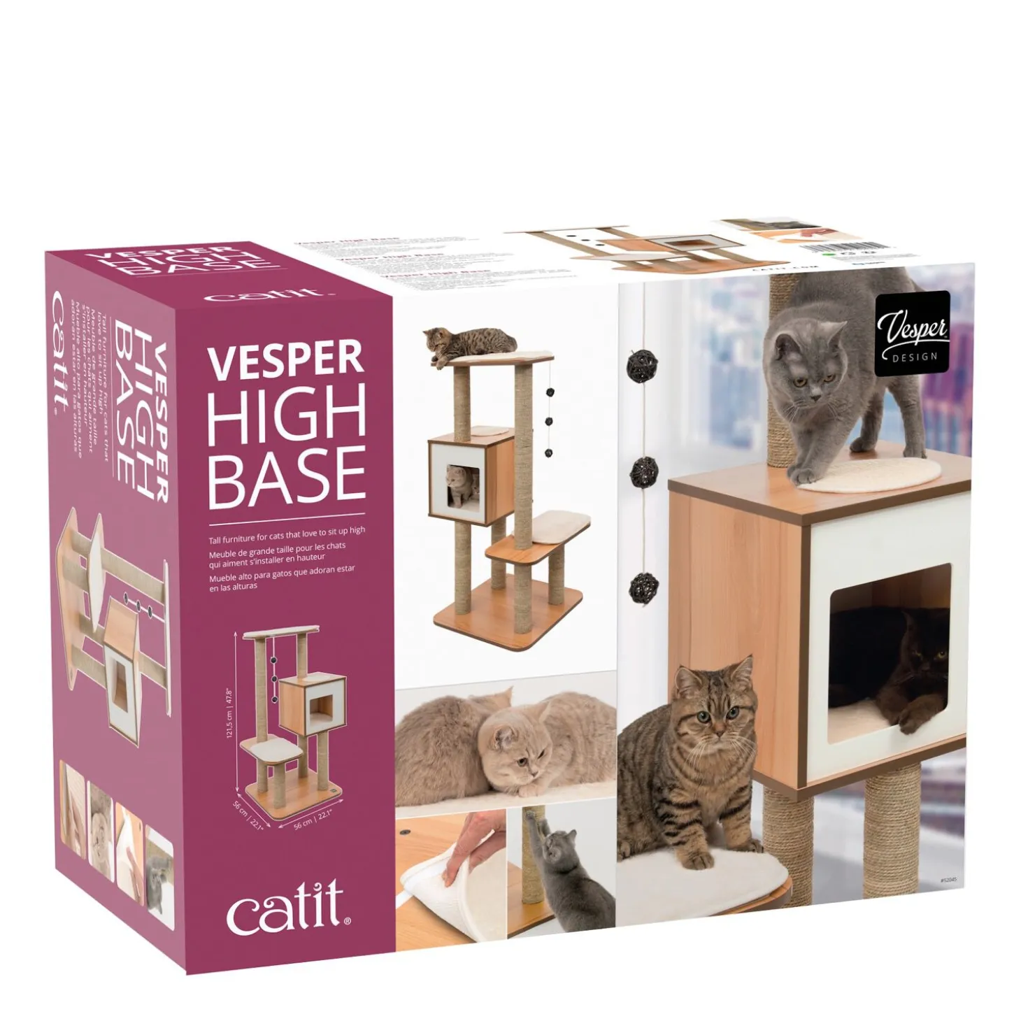 V-High Base walnut colored wood cat tree