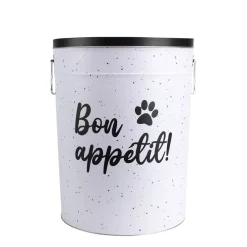 White metal food container, graffiti