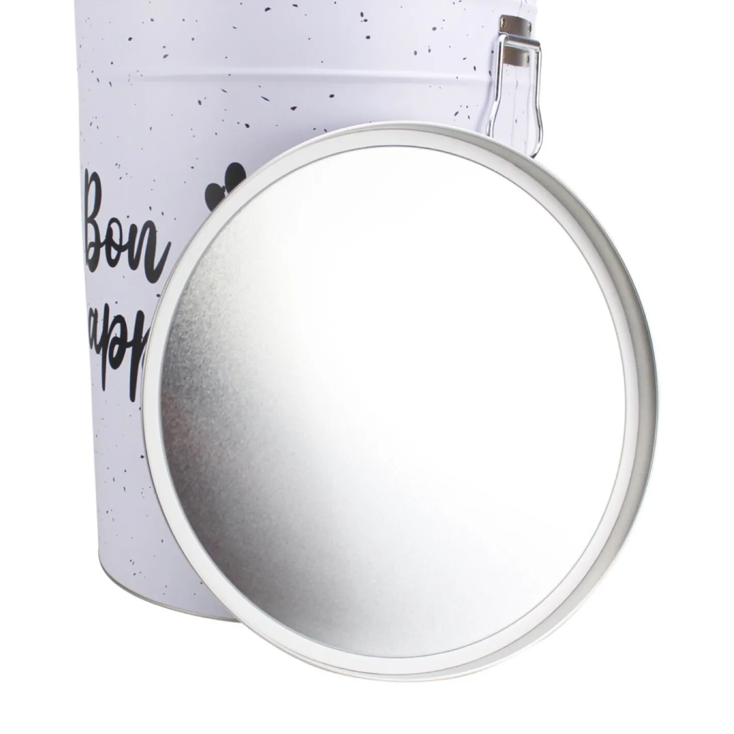 White metal food container, graffiti