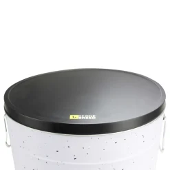 White metal food container, graffiti