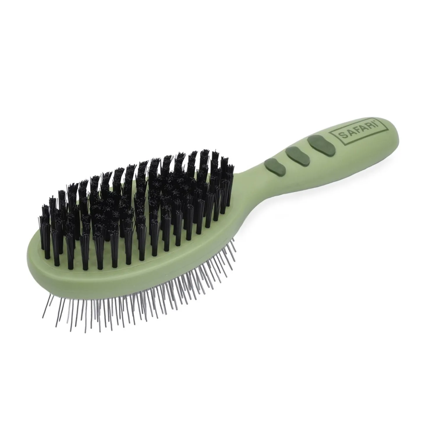 Wire pin and bristle combo brush for dogs